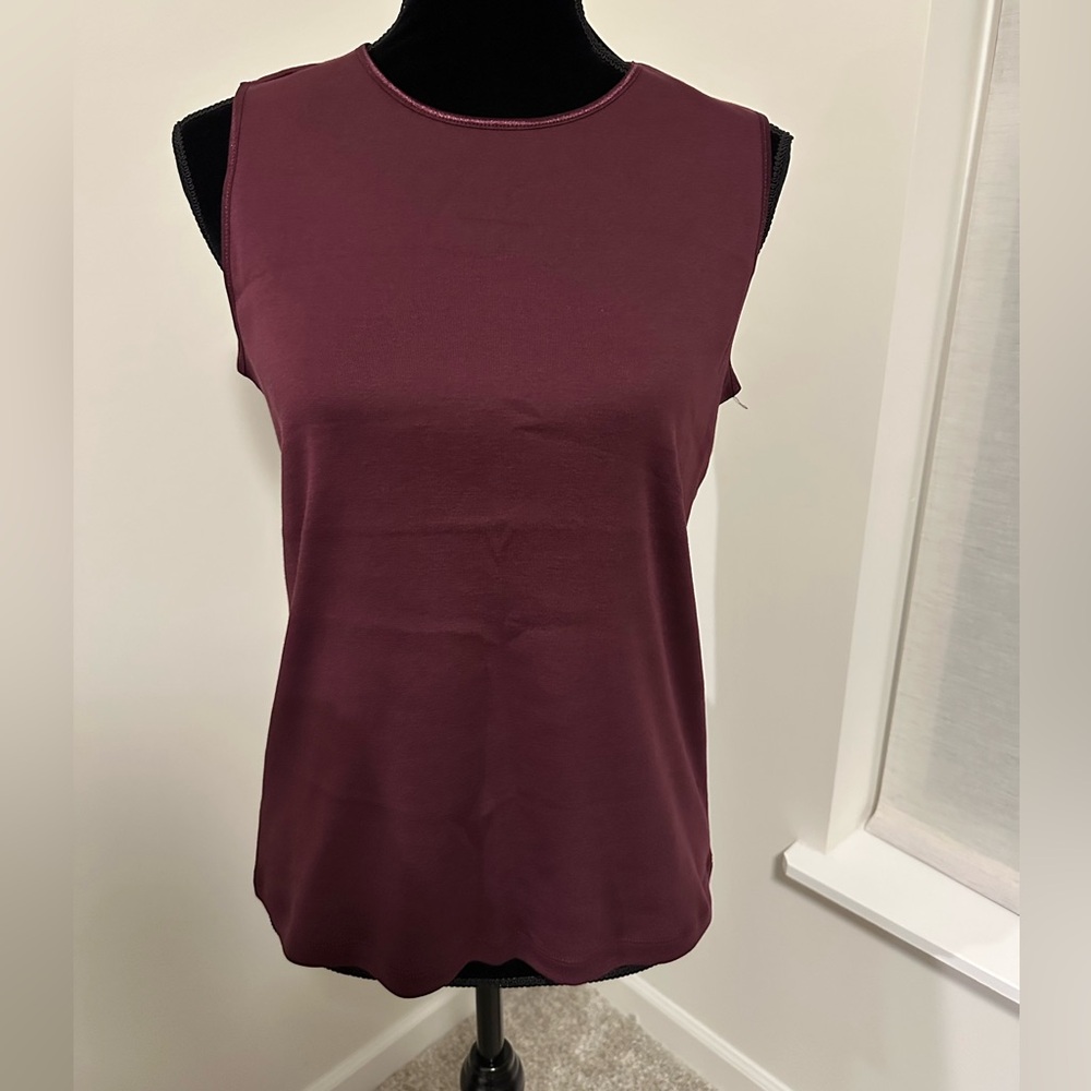 Women’s Christopher & Banks Plum Crew Neck Satin Trim Perfect Tank